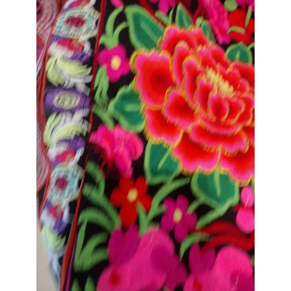 Embroidered Tote Bag Womens Large Multicolor Floral Tassel Boho Canvas Purse